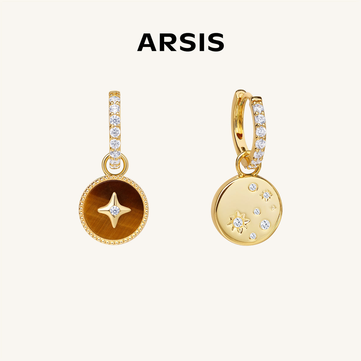 Lucky Star Huggie Earrings with Tiger's Eye