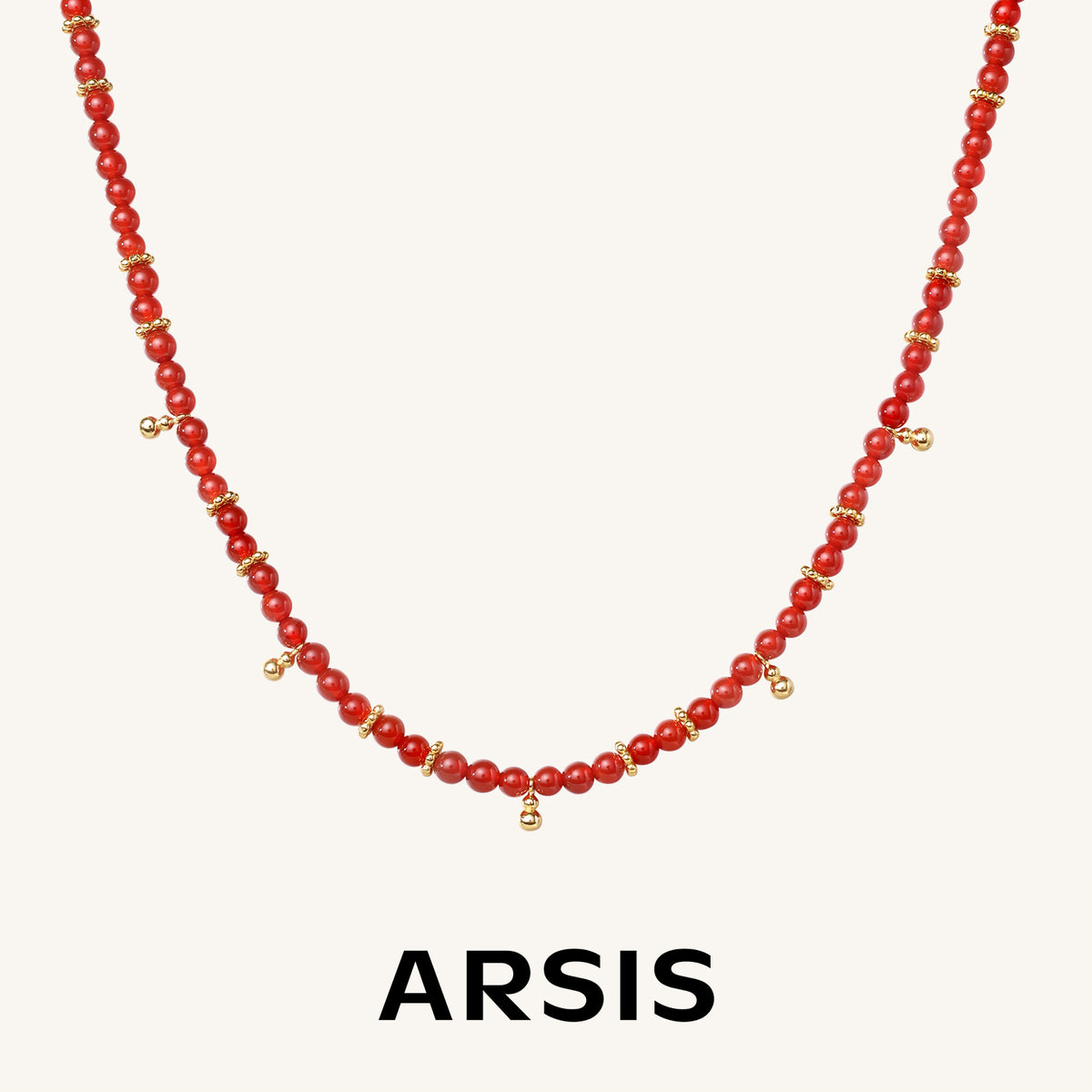 Agate Necklace Gold Ball Charms