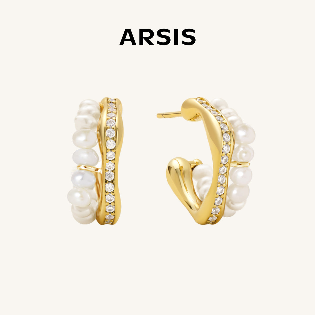 Crafted Pavé Pearl Huggie Earrings
