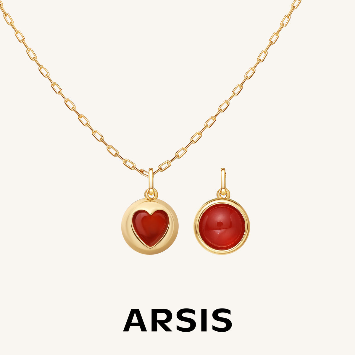 Red Agate Heart Poker Necklace