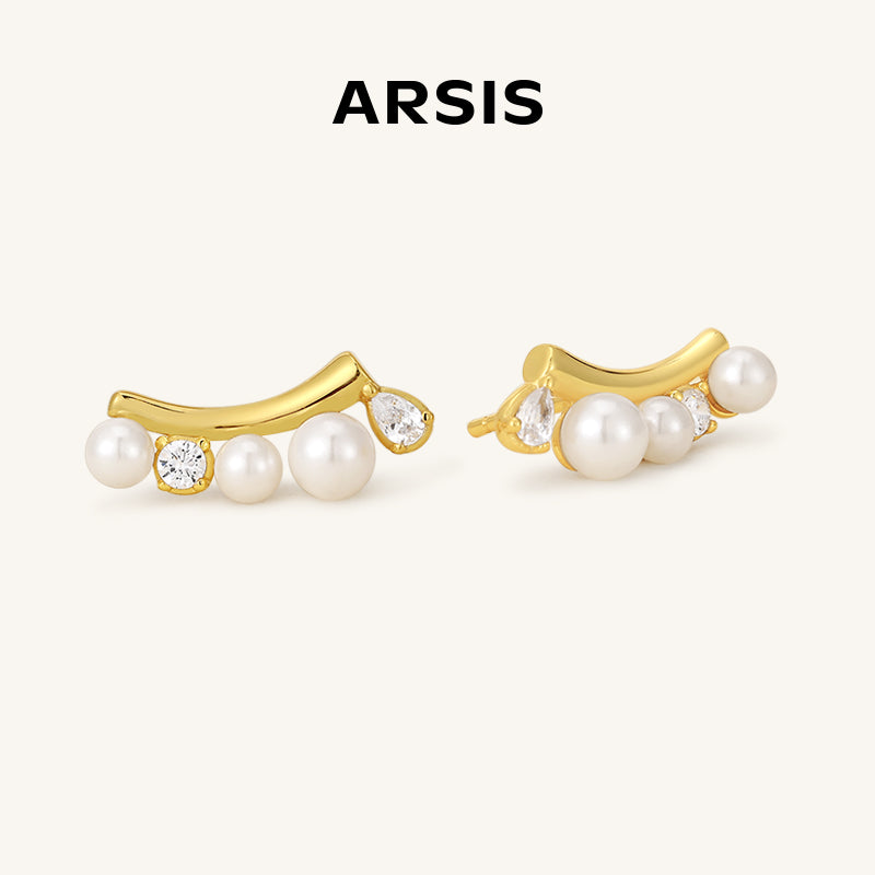 Shell Pearl Smile Stud Earrings