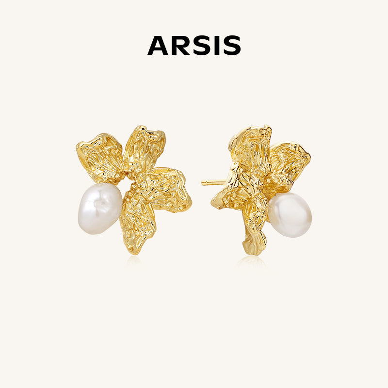 Baroque Pearl Five Petal Flora Studs